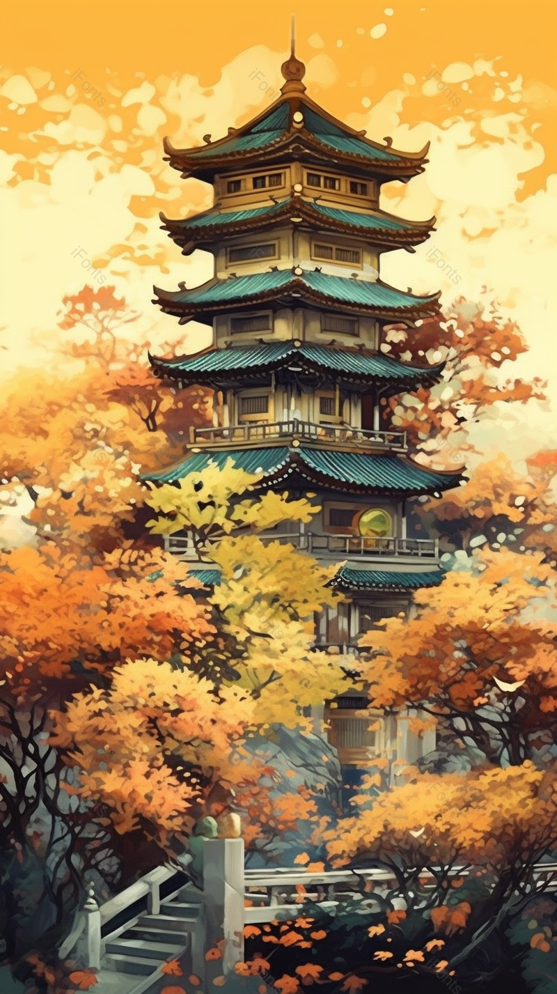 复古黄色秋天枫叶风景插画,插画/手绘图,插画/手绘图库,插画/手绘图下载,插画/手绘